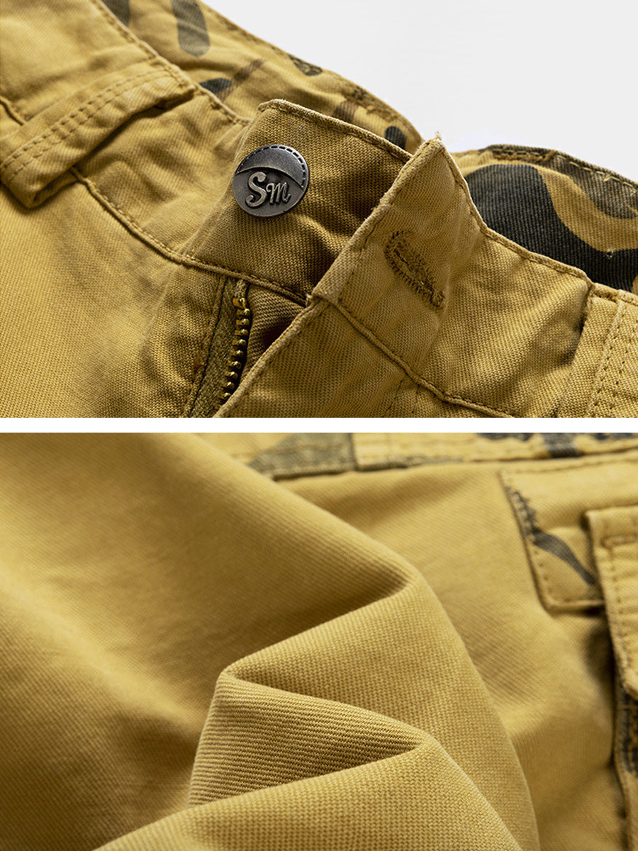 Men's Spliced Multi Pocket Cotton Casual Shorts