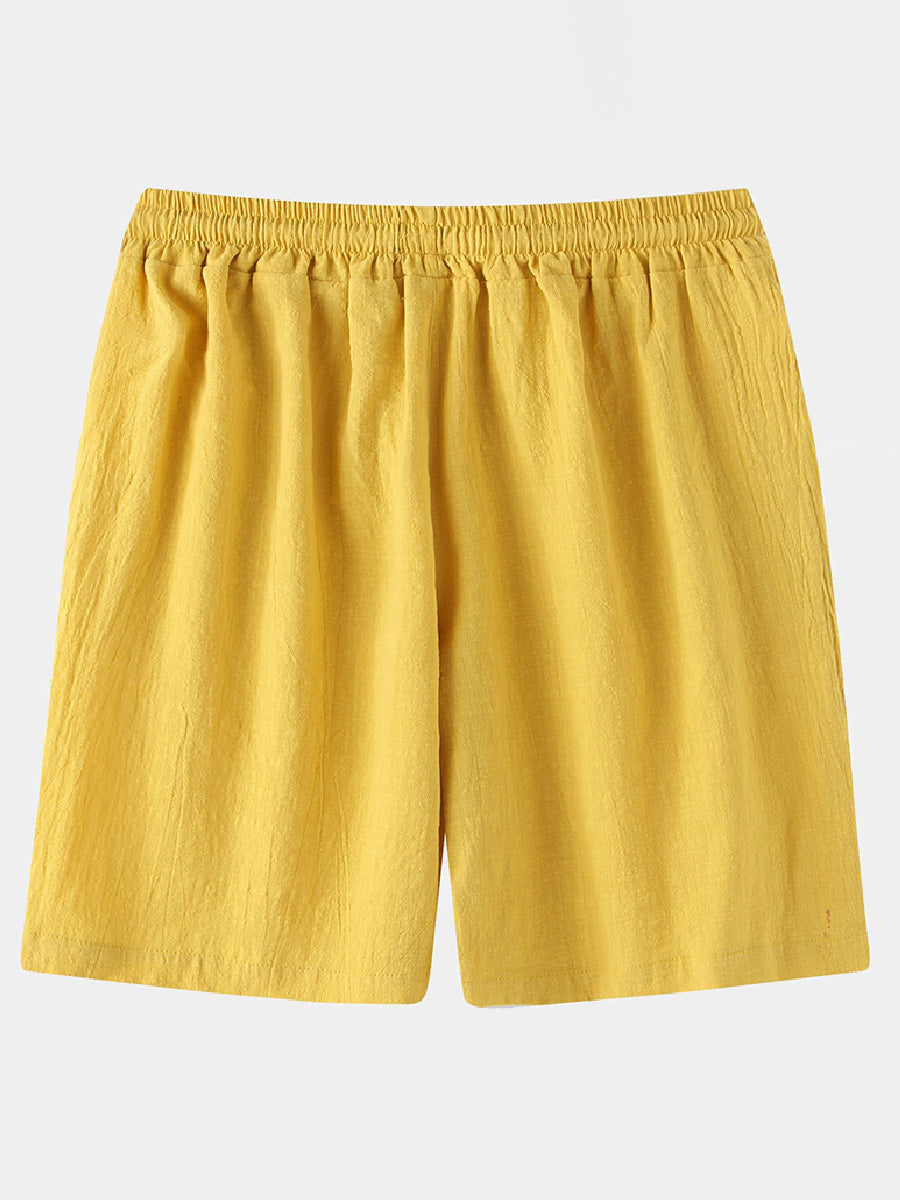 Men's Solid Beach Linen Cotton Casual Shorts