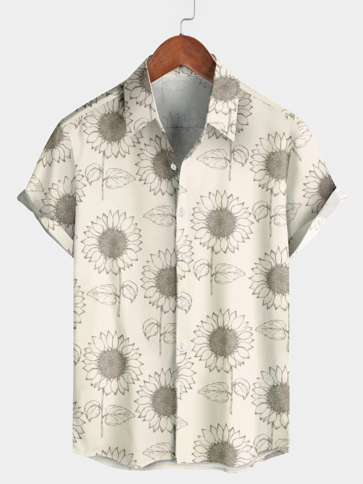 Herren-Sonnenblumen-Freizeithemd mit kurzen Ärmeln