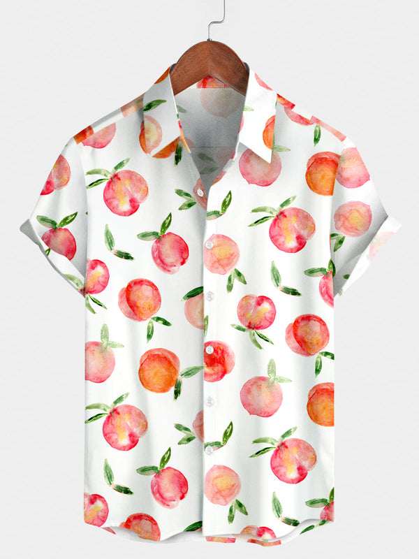 Herren-Kurzarmhemd mit Pfirsich-Print