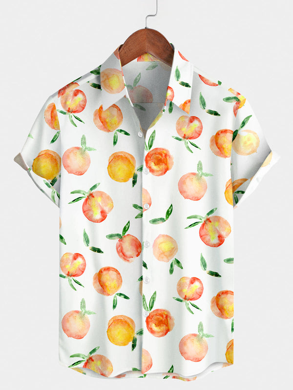 Gelbes Pfirsich-Kurzarmhemd für Herren