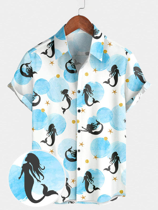 Kurzarmhemd mit Meerjungfrauen-Print für Herren