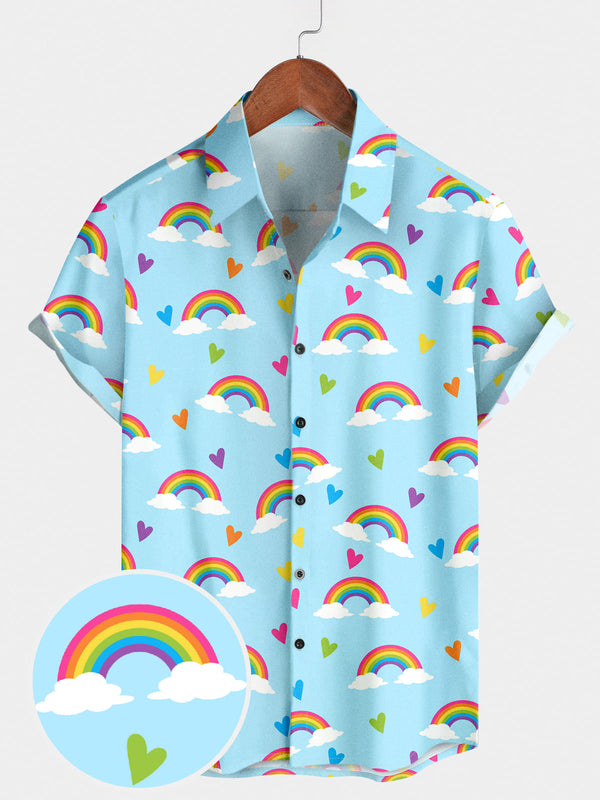 Kurzarmhemd mit Regenbogen-Print für Herren