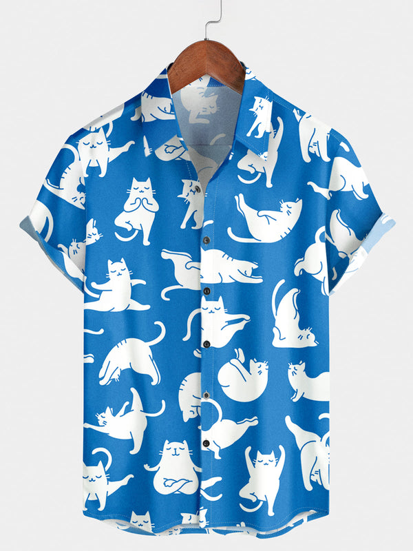 Herren-Yoga-Cat-Kurzarmshirt