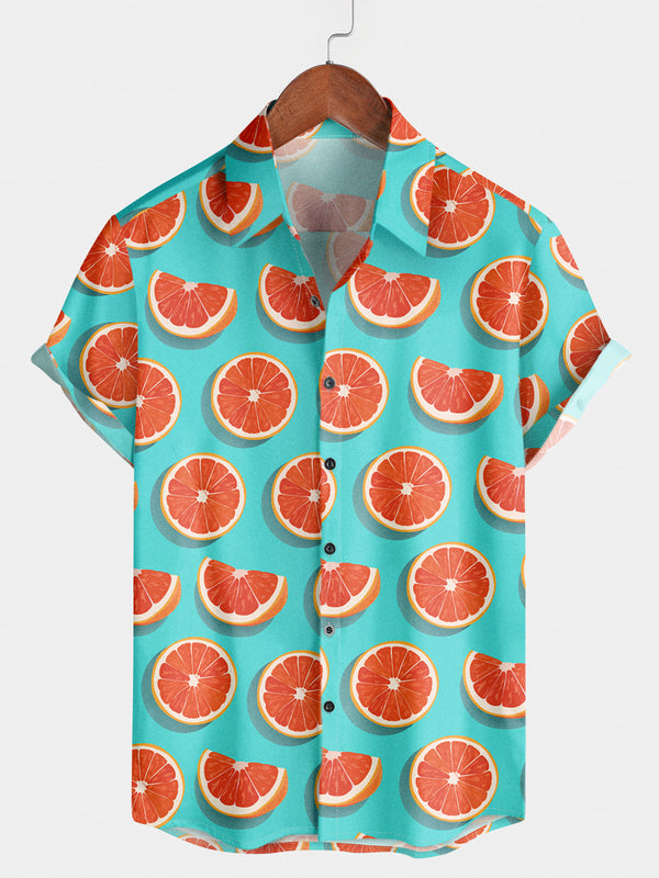 Herren-Kurzarmhemd mit orangefarbenem Aufdruck