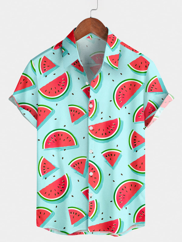 Herren-Kurzarmhemd mit Wassermelonen-Print