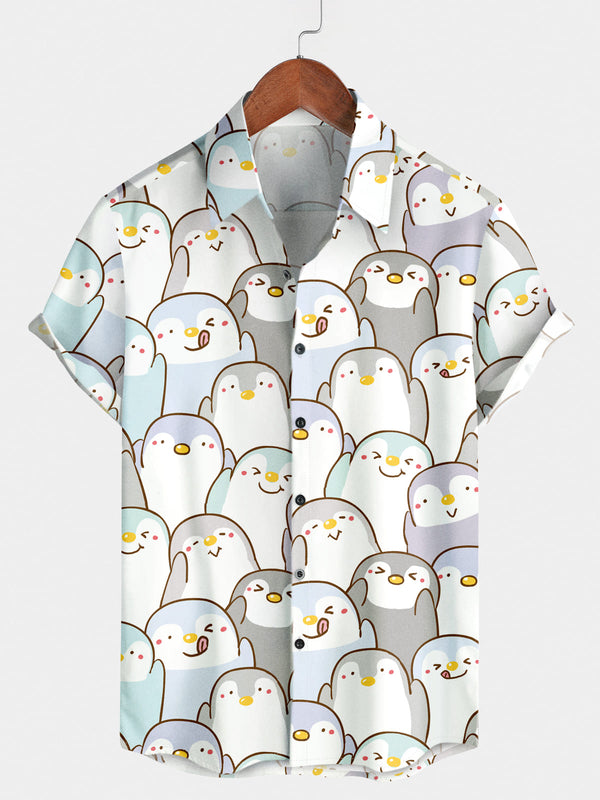 Kurzarmhemd mit Pinguin-Print für Herren