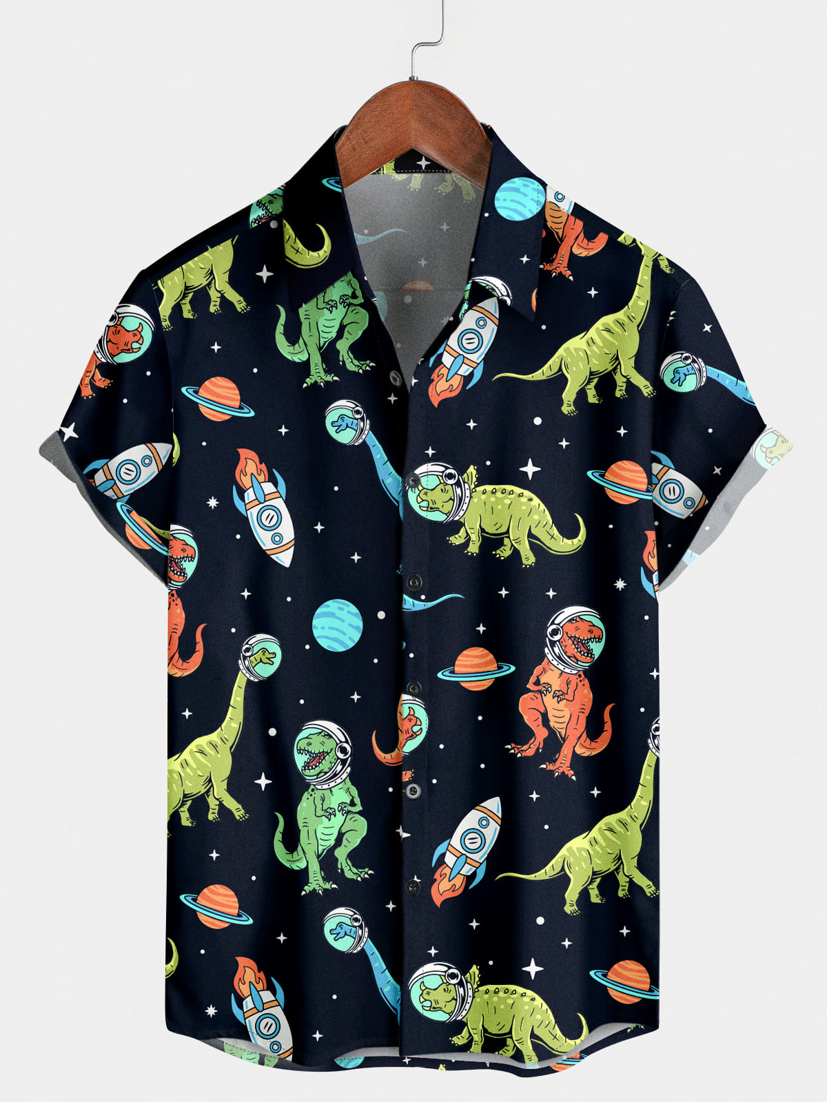 Herren-Kurzarmshirt „Space Dinosaur“.