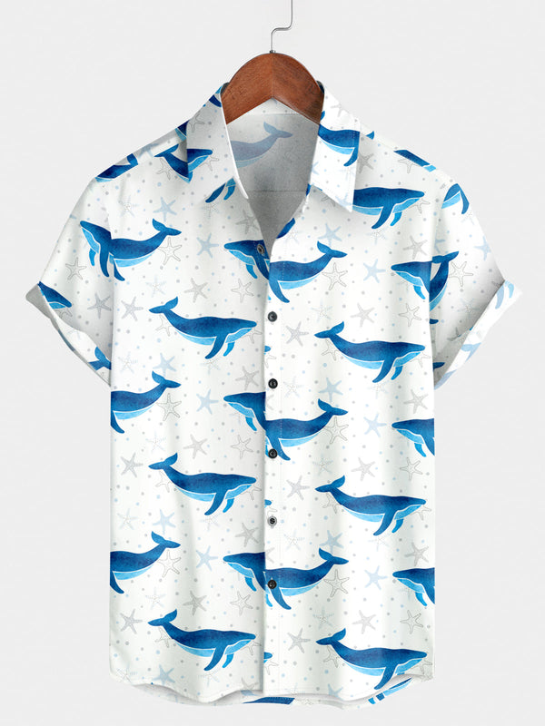 Kurzarmhemd mit Wal-Print für Herren