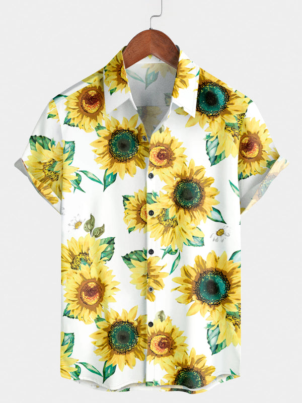 Kurzärmliges Herrenhemd mit Sonnenblumen-Print