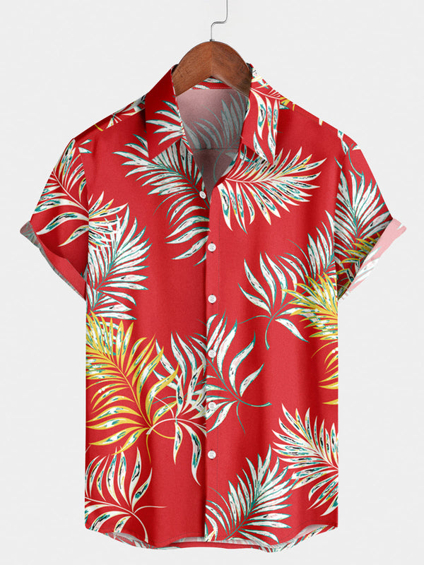 Men's Leaf Print Short Sleeve Shirt