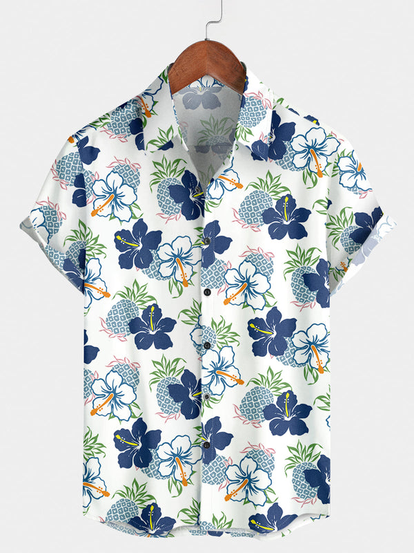 Kurzarmhemd mit Ananas-Blumenmuster für Herren