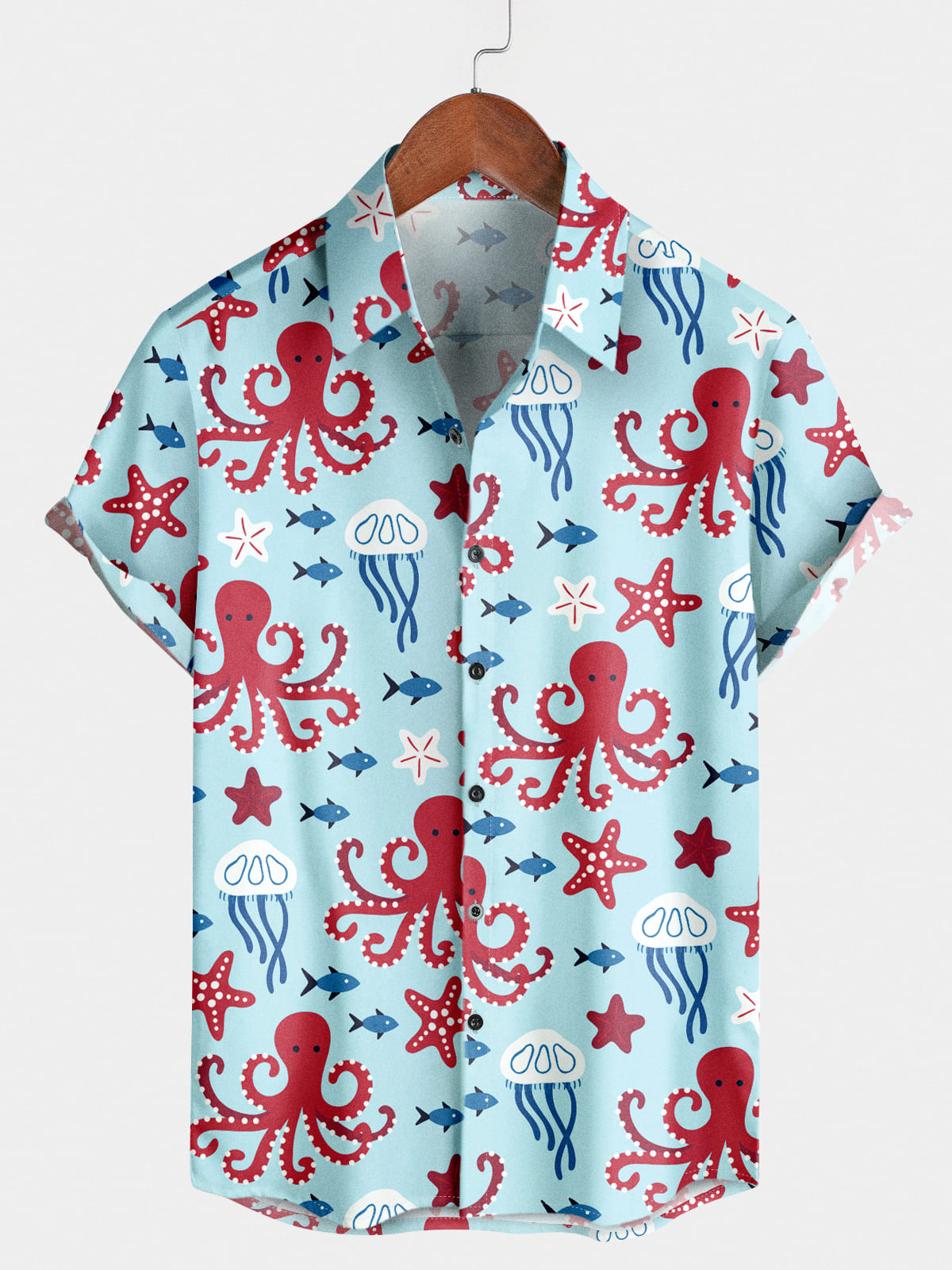Kurzarmhemd mit Oktopus-Print für Herren
