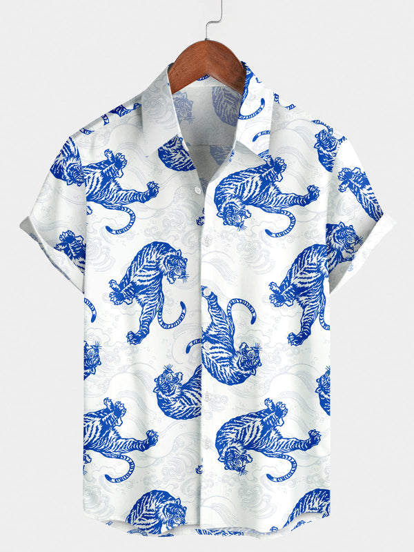 Kurzärmliges Herrenhemd mit Tiger-Print