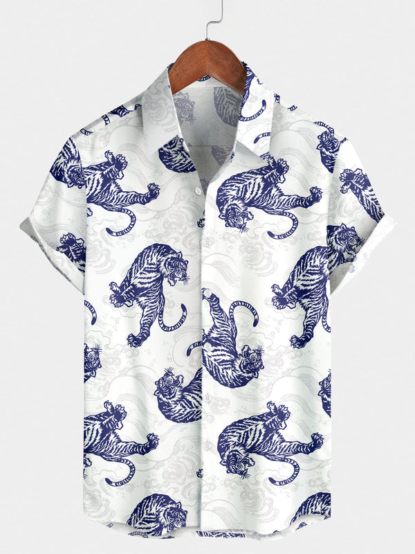 Kurzärmliges Herrenhemd mit Tiger-Print