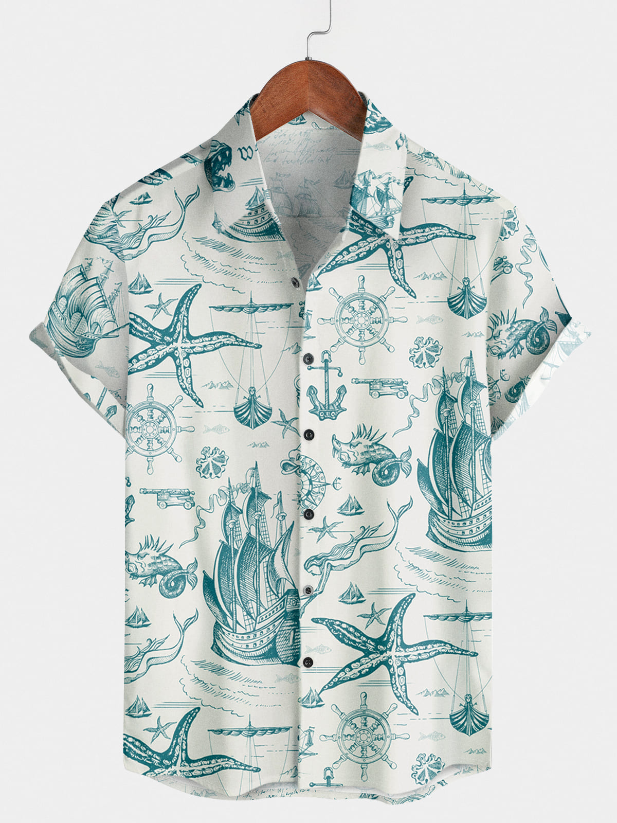 Men's Sailboat Print Short Sleeve Shirt