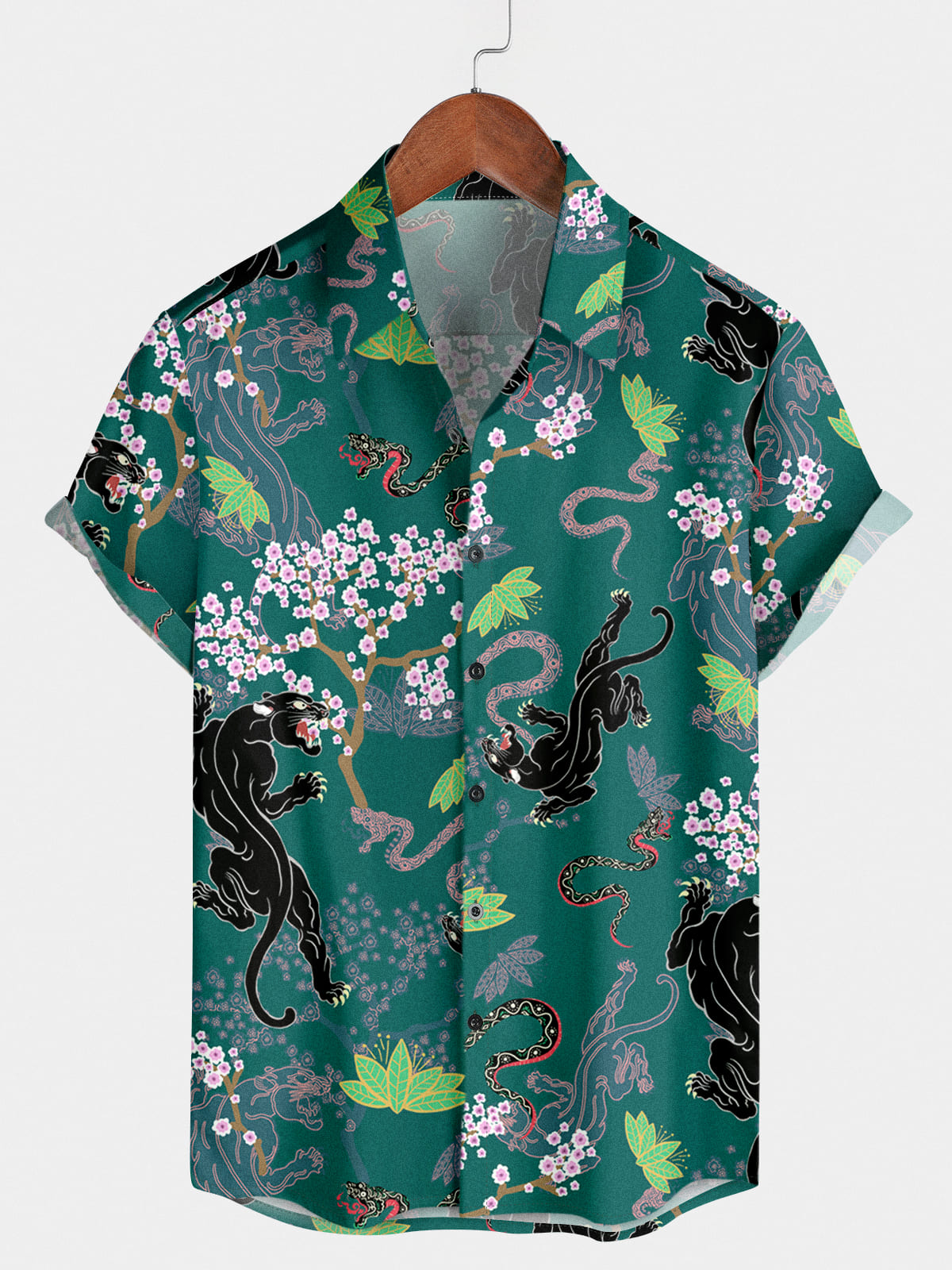 Men's Panther Print Short Sleeve Shirt