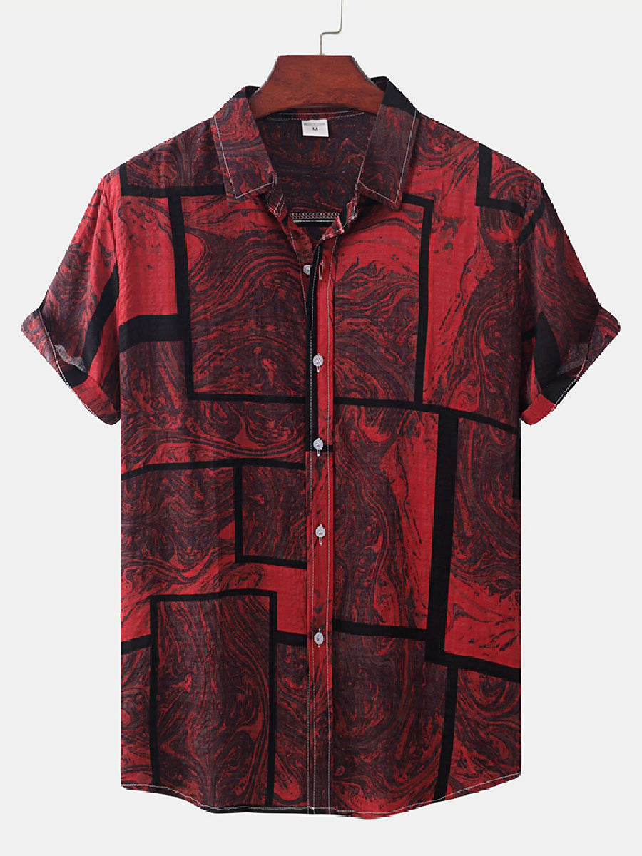 Men's Spliced flowing short sleeve shirt