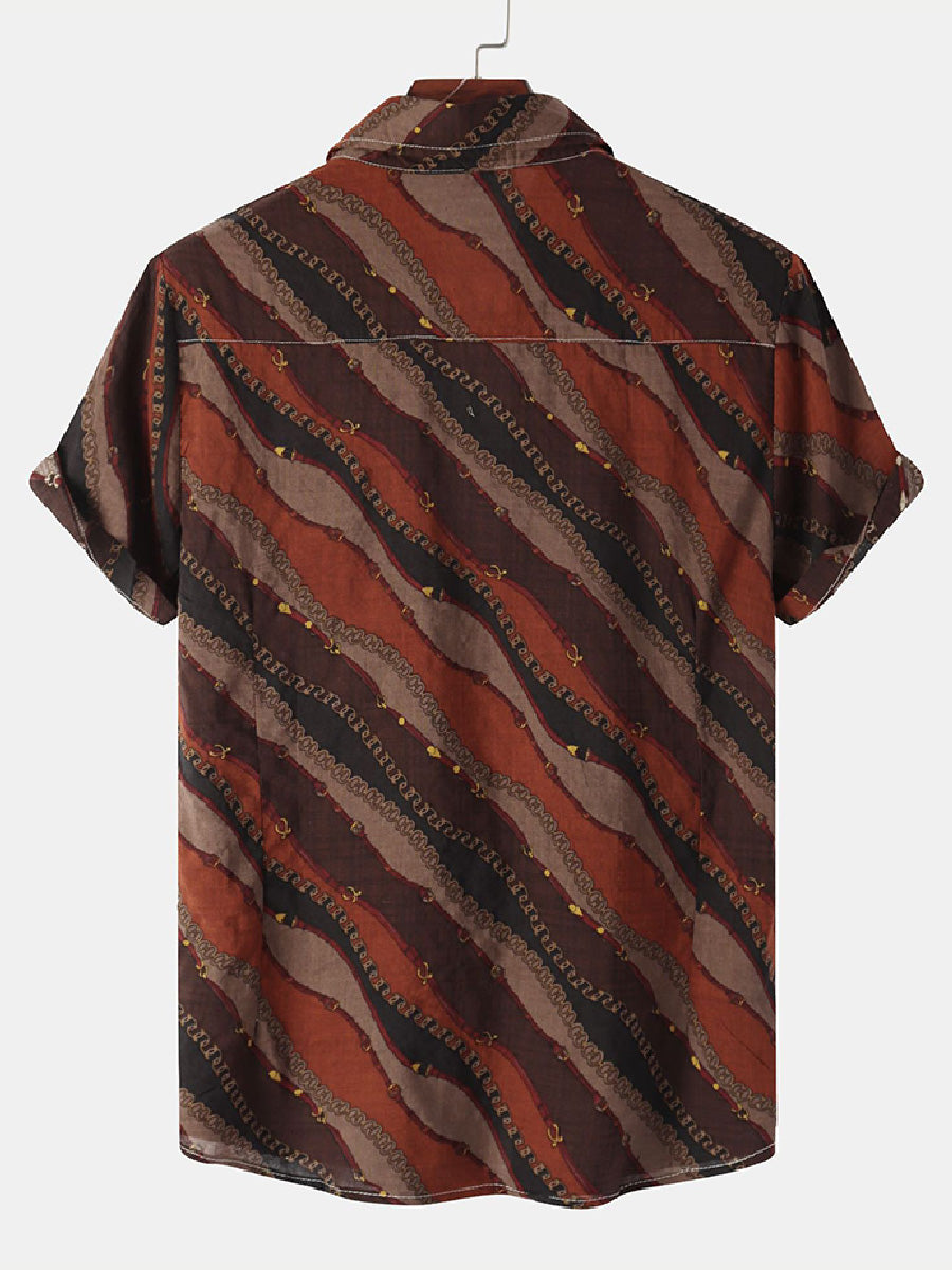 Men's Wave pattern Print short sleeve shirt