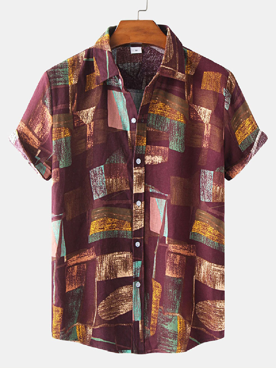 Men's Patchwork square short sleeve shirt