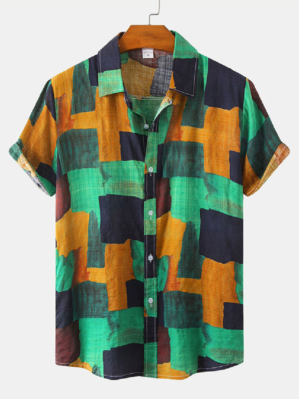 Men's Square patchwork short sleeve shirt