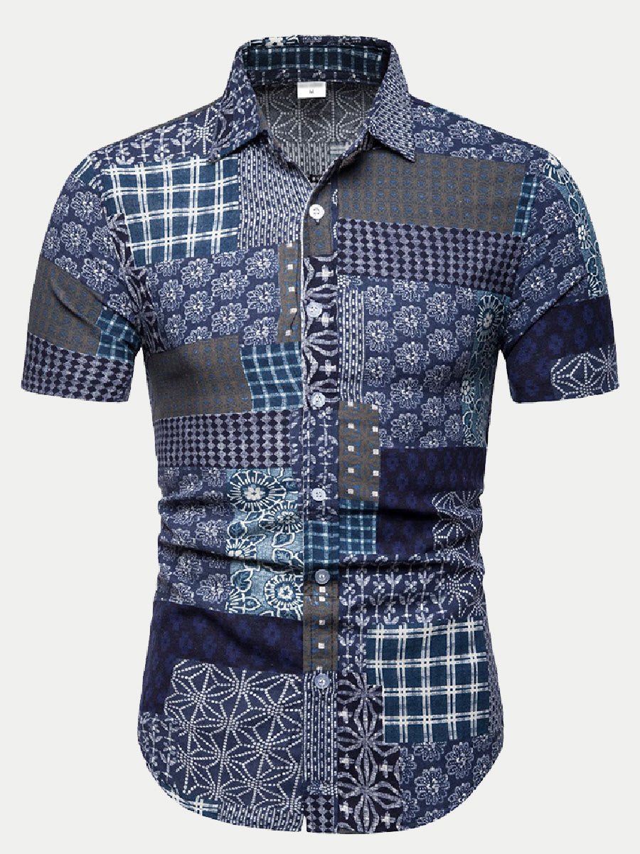 Men's Spliced floral short sleeve shirt