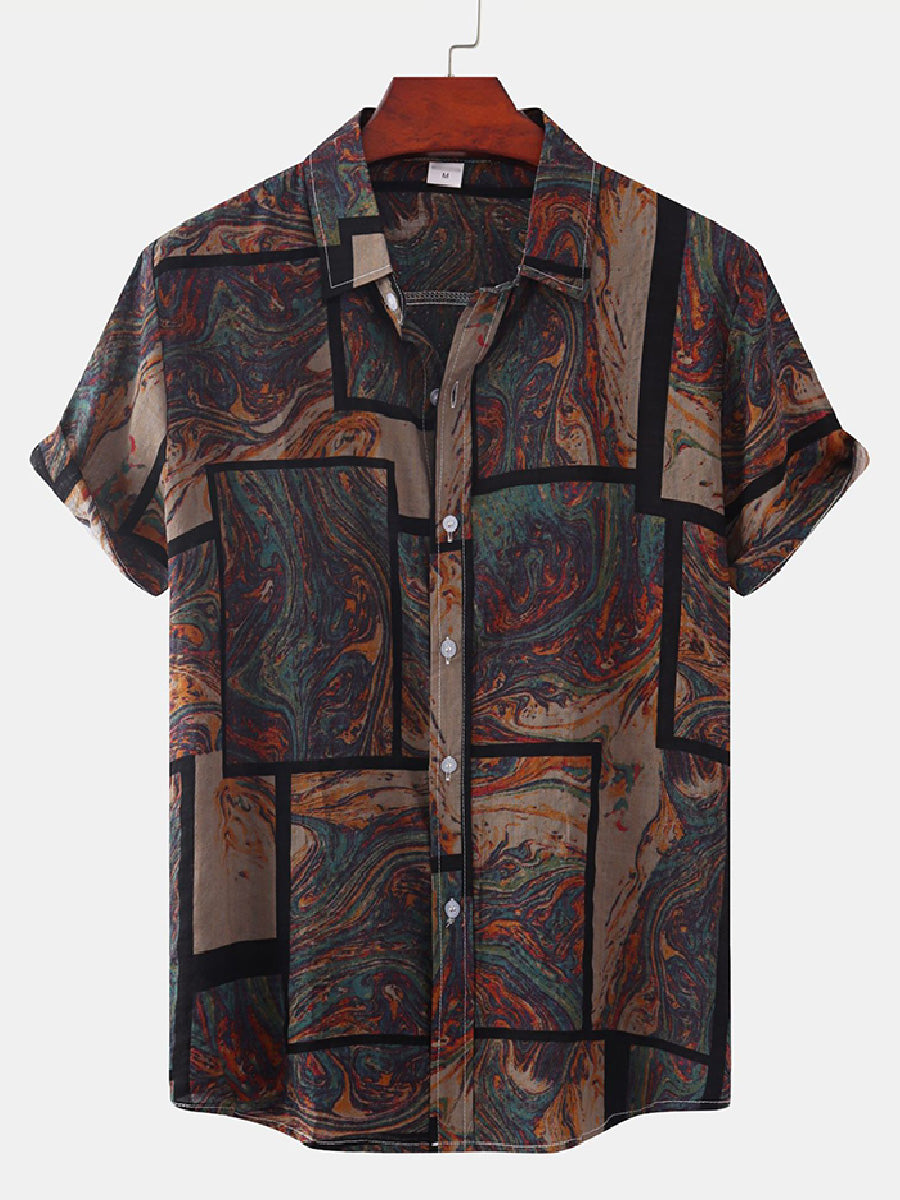 Men's Spliced flowing short sleeve shirt