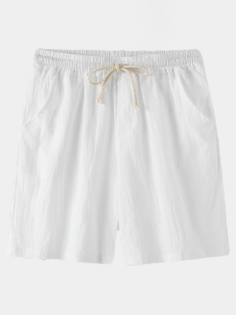 Men's Solid Beach Linen Cotton Casual Shorts