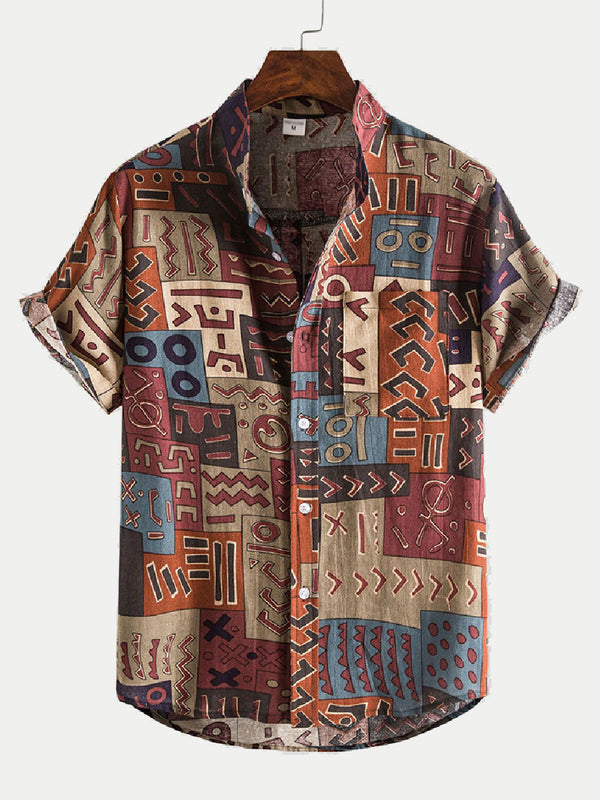 Men's Patchwork square Print short sleeve shirt