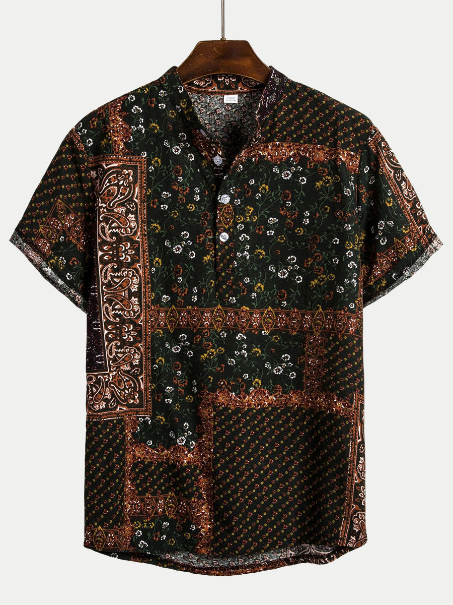 Men's Spliced floral short sleeve shirt