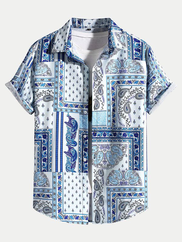 Men's Patchwork Print short sleeve shirt