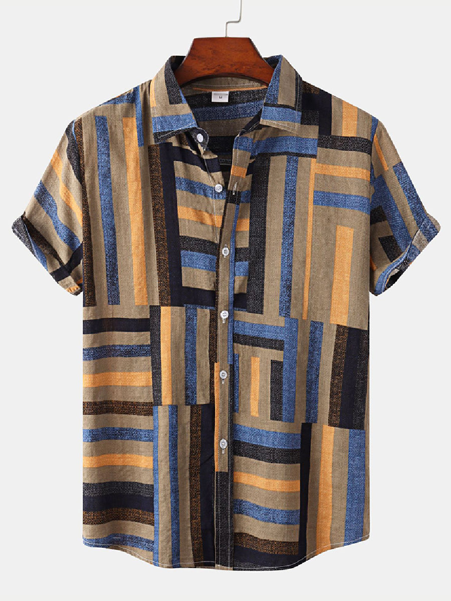 Men's Patchwork square short sleeve shirt