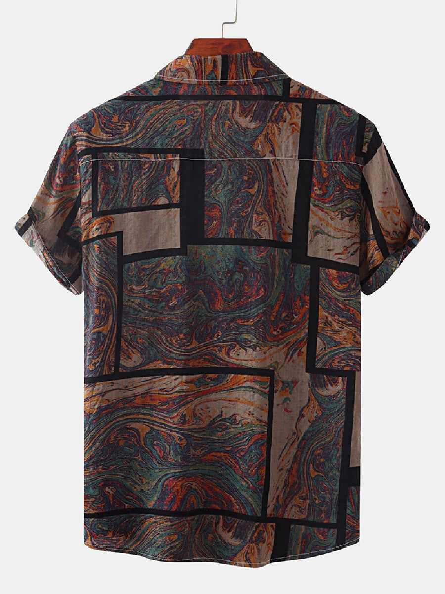 Men's Spliced flowing short sleeve shirt