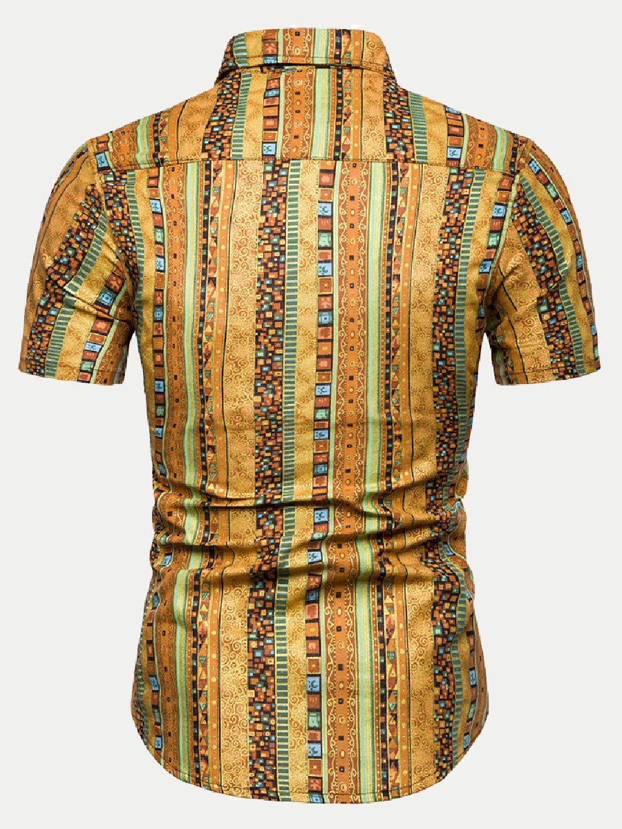 Men's Vertical pattern Print short sleeve shirt