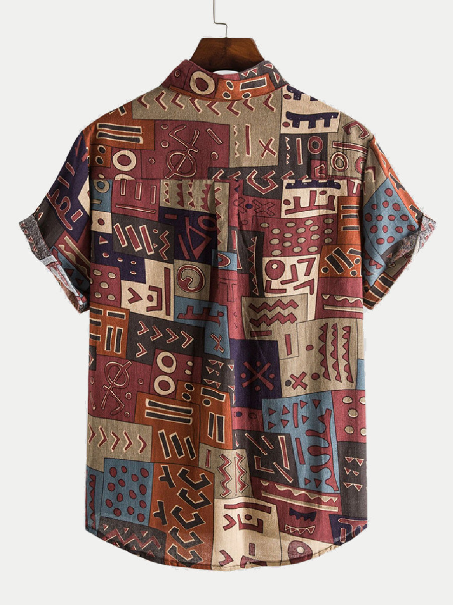 Men's Patchwork square Print short sleeve shirt