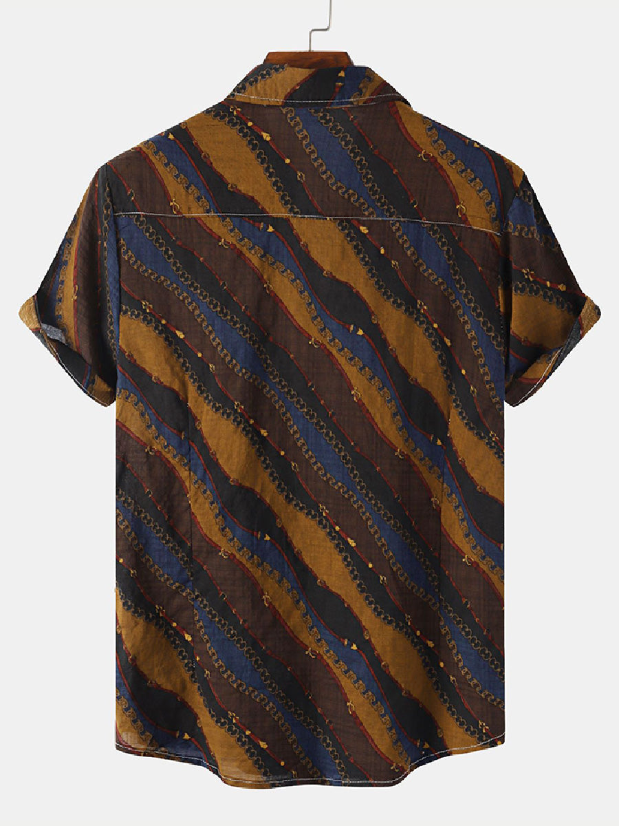 Men's Wave pattern Print short sleeve shirt