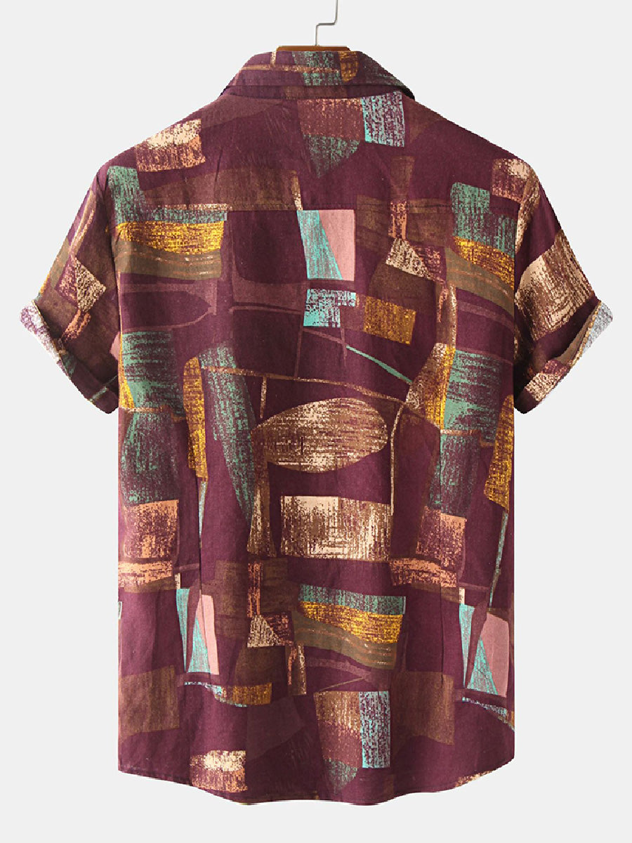 Men's Patchwork square short sleeve shirt