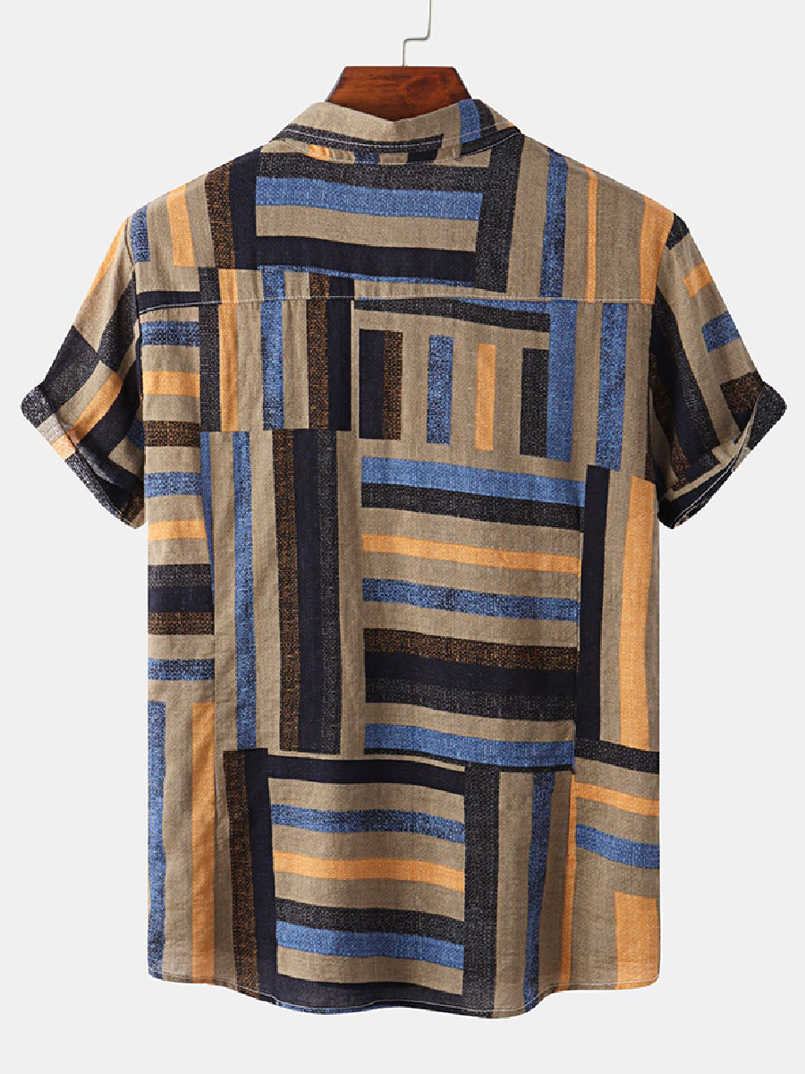 Men's Patchwork square short sleeve shirt