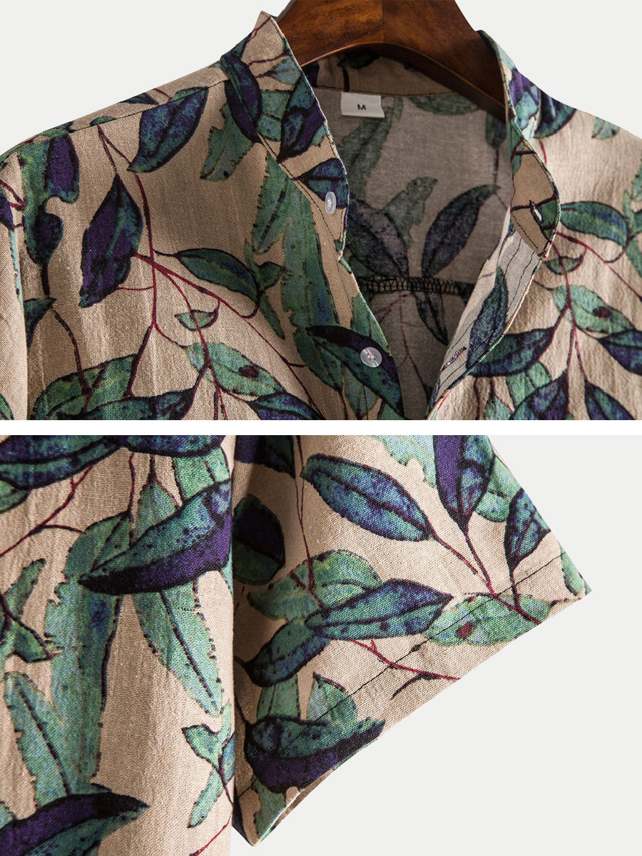 Men's Leaf Print short sleeve shirt