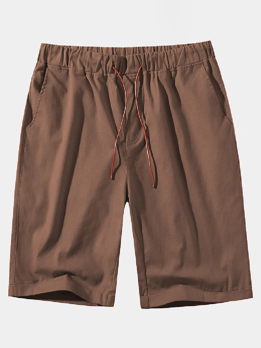 Herren-Shorts aus einfarbiger, lockerer Spitze aus Leinen und Baumwolle