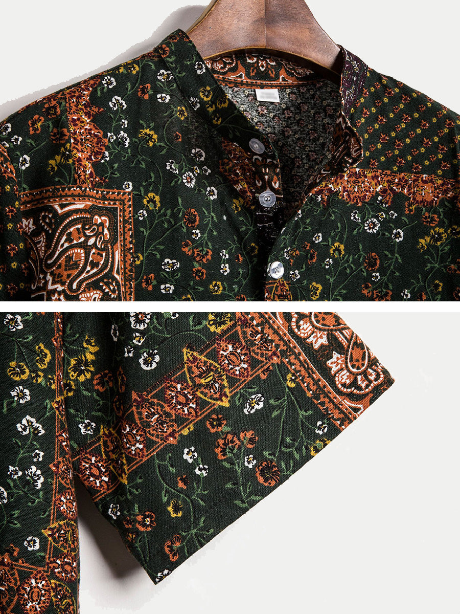 Men's Spliced floral short sleeve shirt