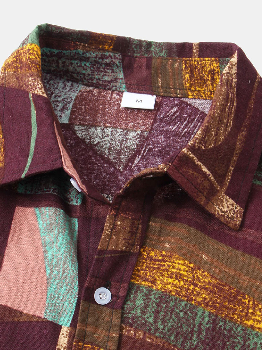 Men's Patchwork square short sleeve shirt