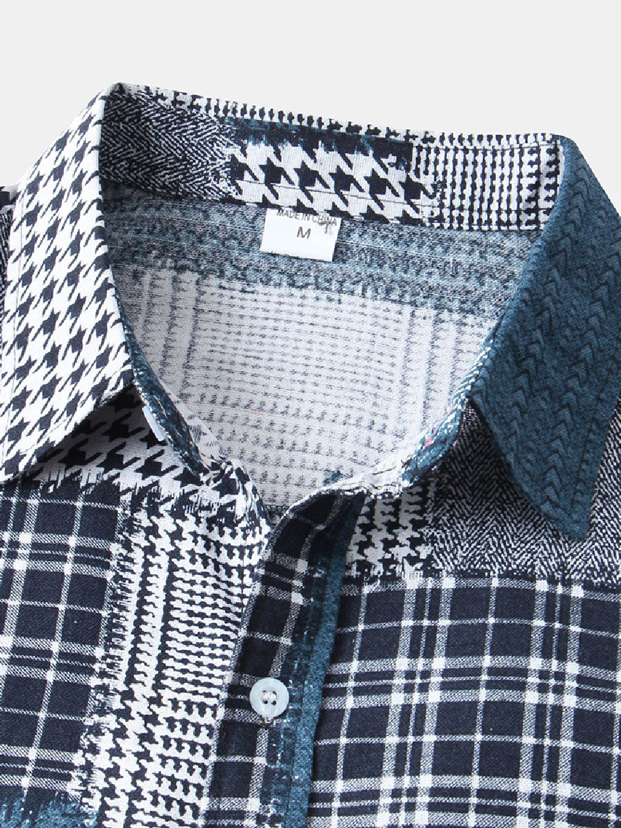 Men's Patchwork plaid short sleeve shirt