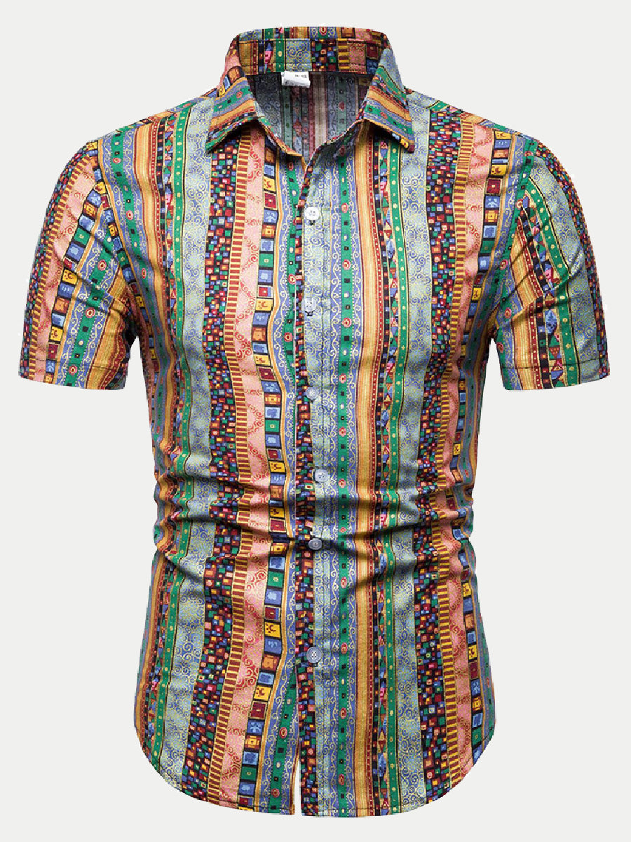 Men's Vertical pattern Print short sleeve shirt