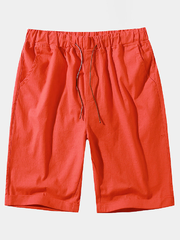 Herren-Shorts aus einfarbiger, lockerer Spitze aus Leinen und Baumwolle
