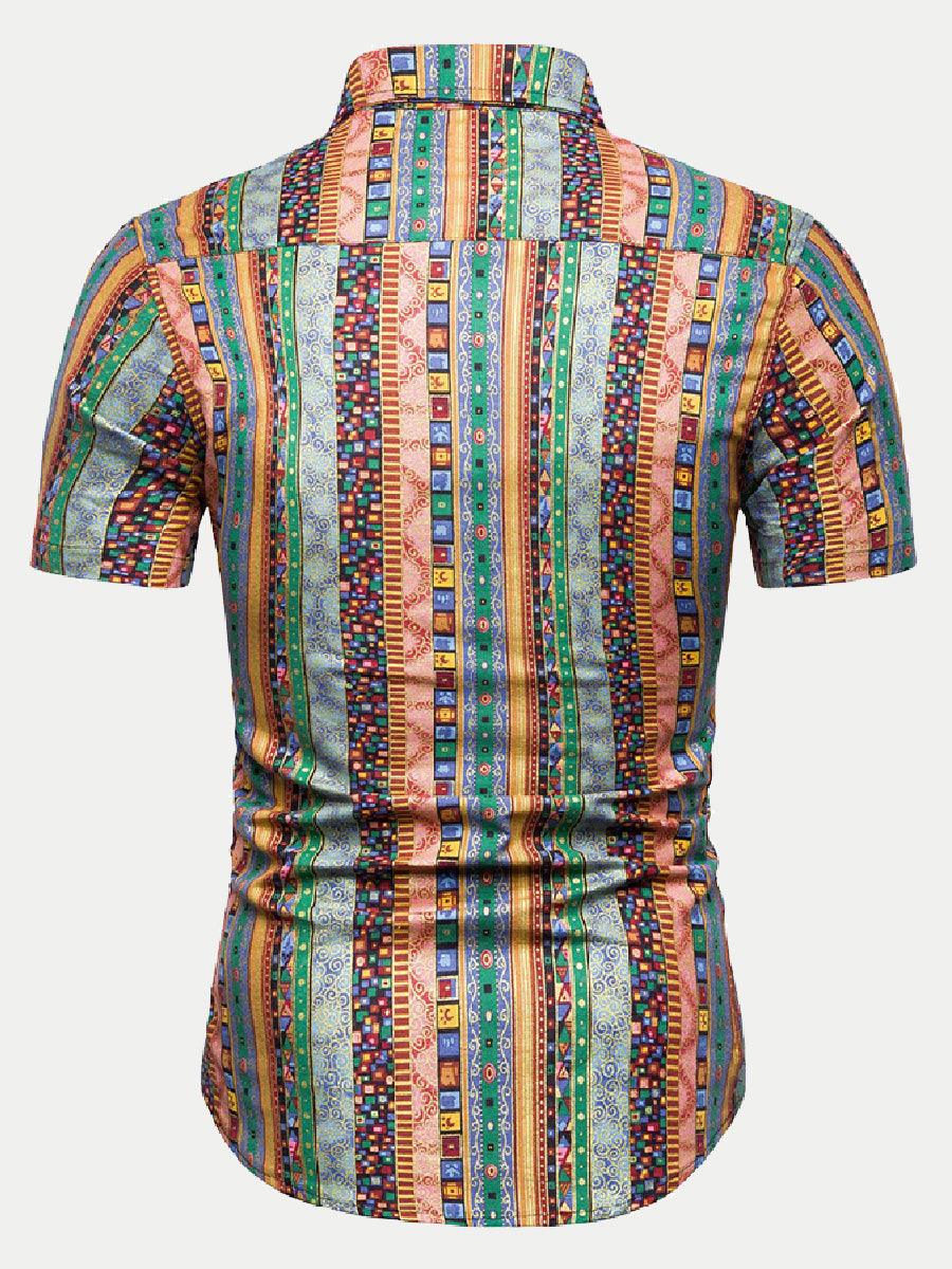 Men's Vertical pattern Print short sleeve shirt