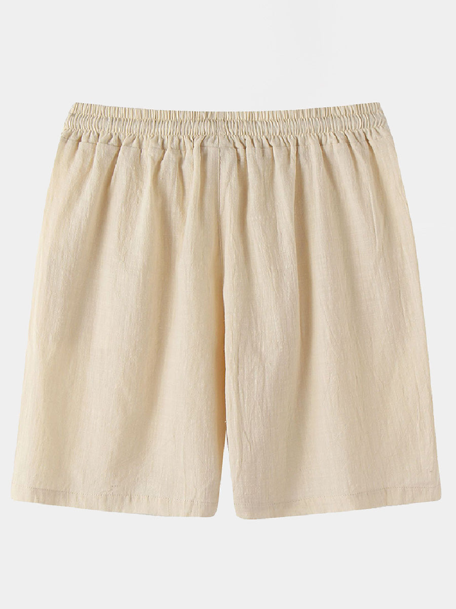 Men's Solid Beach Linen Cotton Casual Shorts