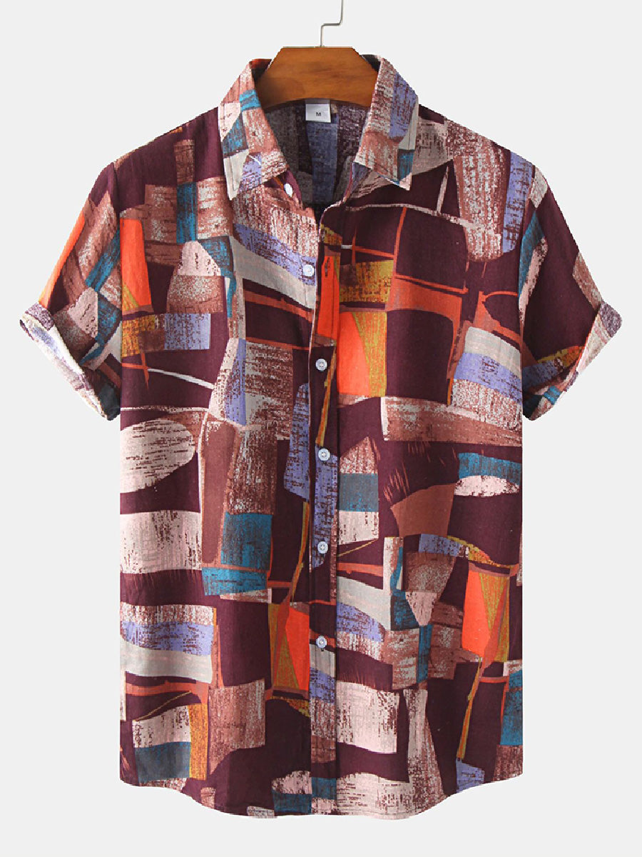 Men's Patchwork square short sleeve shirt