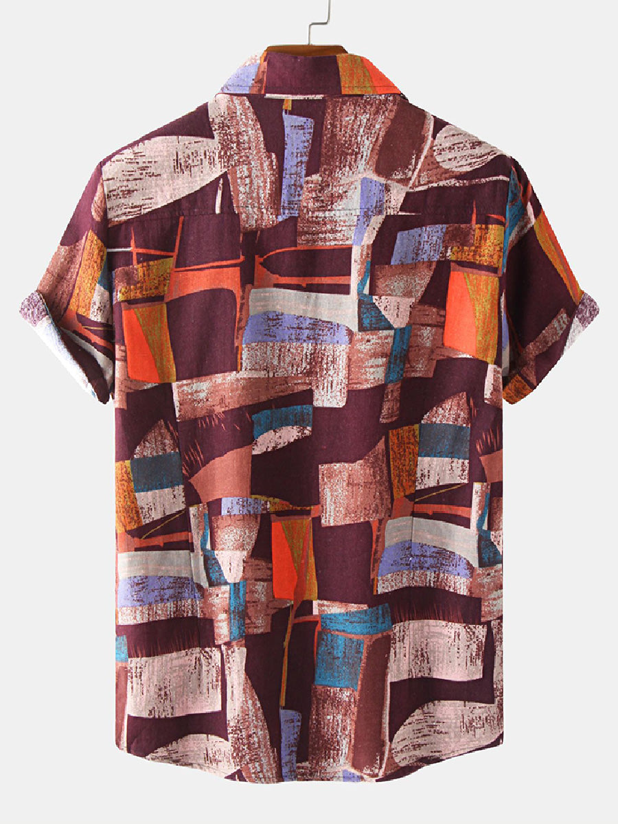 Men's Patchwork square short sleeve shirt