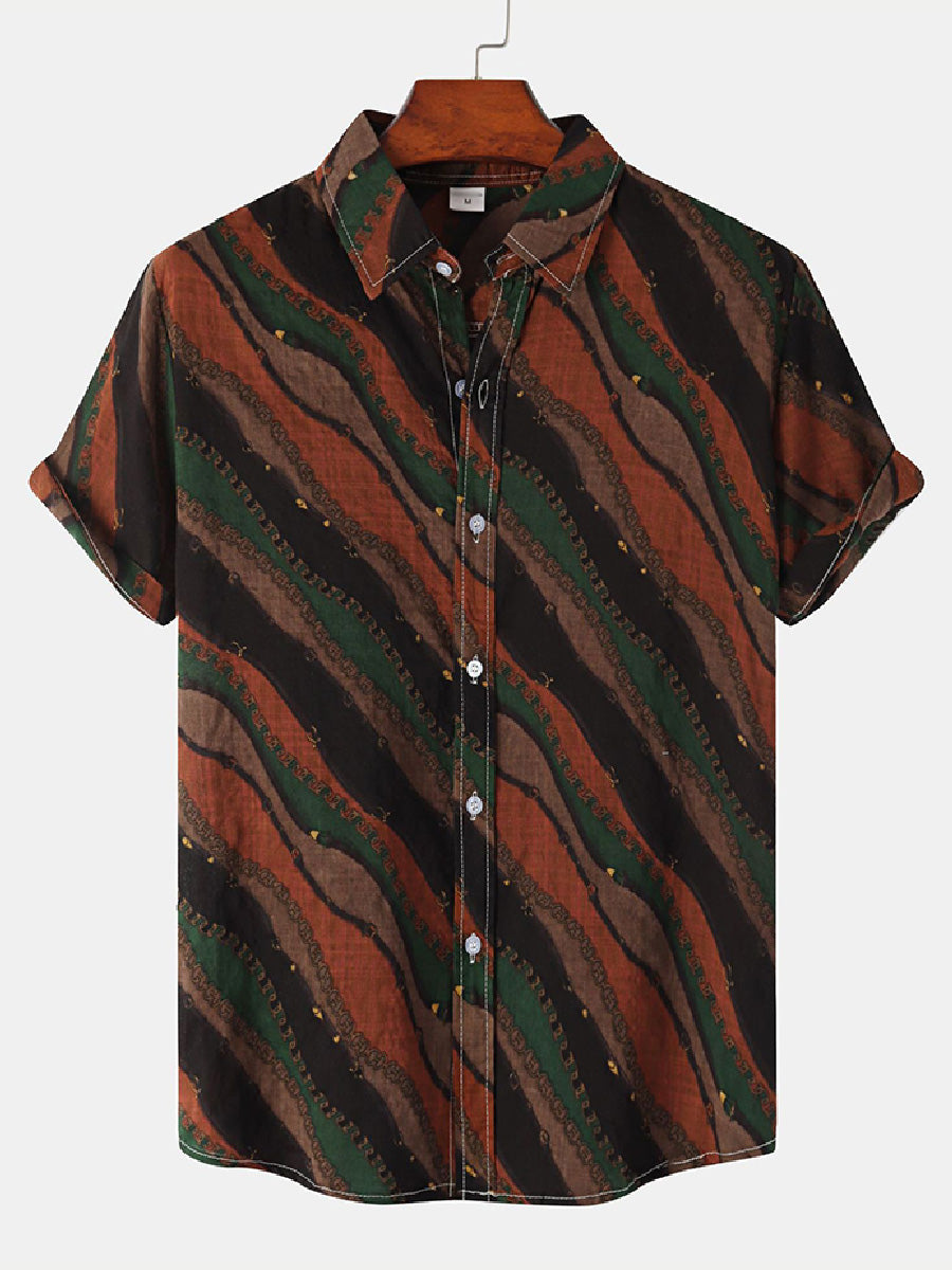 Men's Wave pattern Print short sleeve shirt